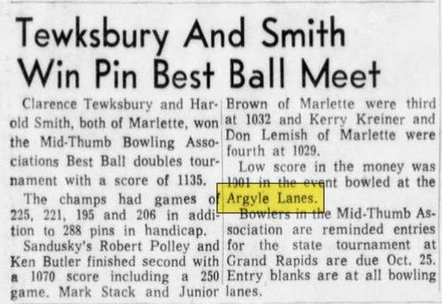 Argyle Lanes - Oct 1968 Article